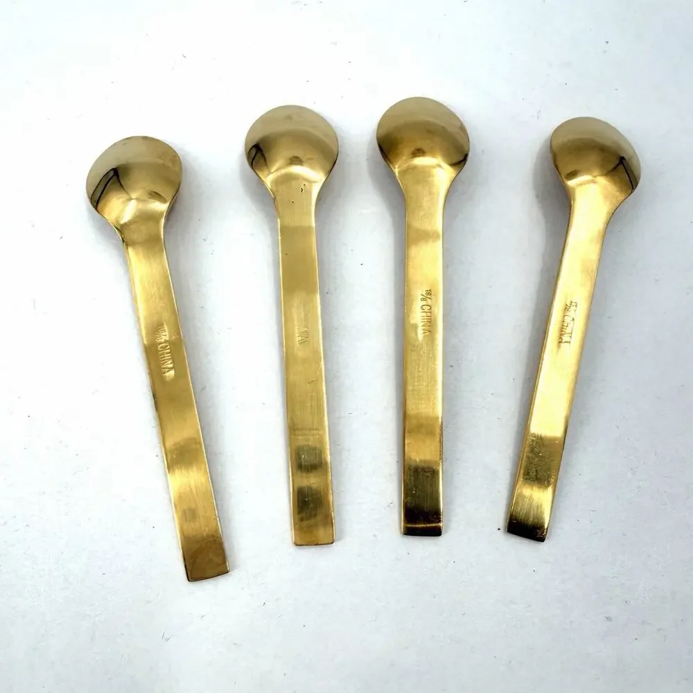 4 PC Gold Tone Demitasse Espresso Mini Small Coffee Spoons 18/8 Stainless 4.5